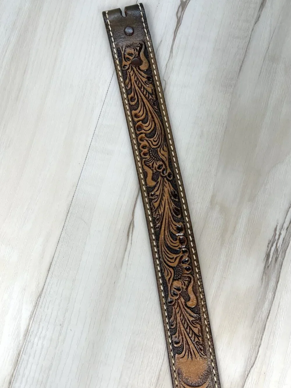 VTG Sz 35 Brown Hand Tooled Leather Western Belt Personalized JACK 1.5
